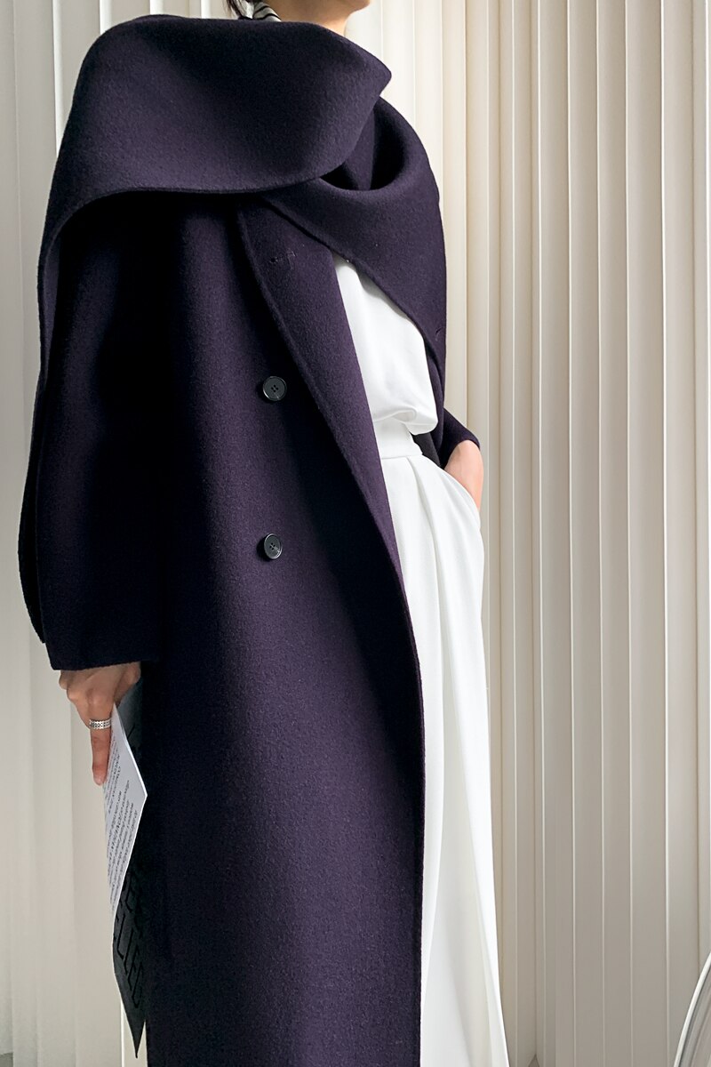 2022 가을 겨울 여성 패션 럭셔리 칼라 디자인 스카프와 모직 코트 재킷